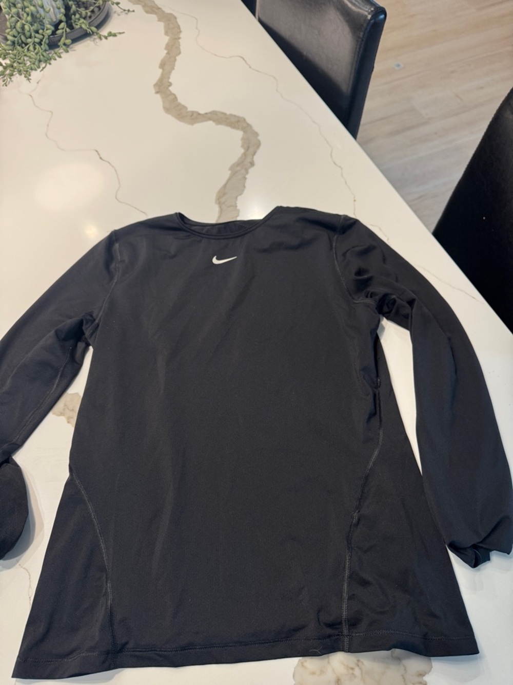 Nike Black Long Sleeve Athletic Top with White Swoosh